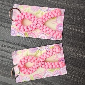 Breast Cancer Awareness Pink Ribbon Keychain Handmade Set of 2